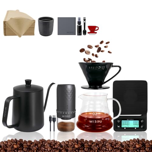 MIBRU V60 Coffee Set Drip Coffee Maker with electric cafe grinder cafe scale cafe kettle coffee doser coffee filter v60 Pour Over Coffee Maker set 11 pcs