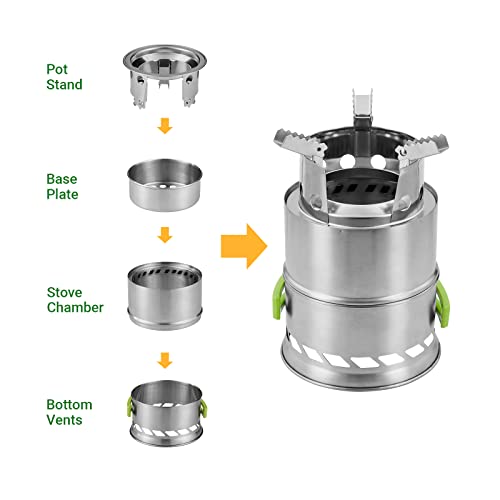 Yeto Stainless Steel Backpacking Portable Camping Wood Burning Stove #TOP2