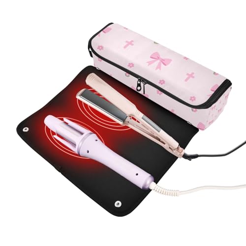 Estuche de Viaje 2 en 1 para Plancha y Rizador con Alfombrilla Resistente al Calor Rosa miniatura 2