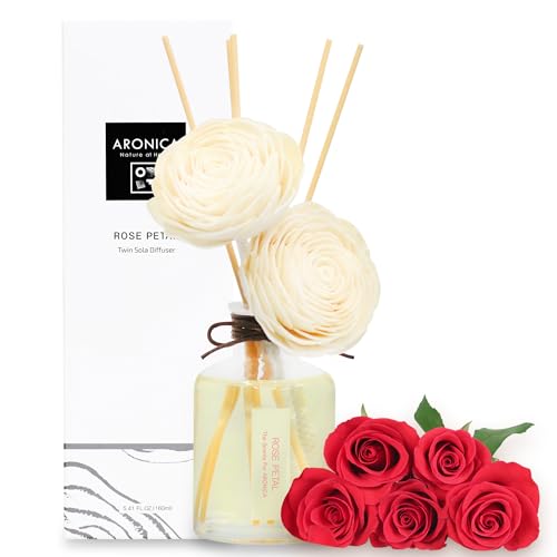 Aronica Twin Sola Diffuser - Rose Petal Fragrance, 160ml / 5.41 Floz, Colorful Bathroom Decor Airfreshener