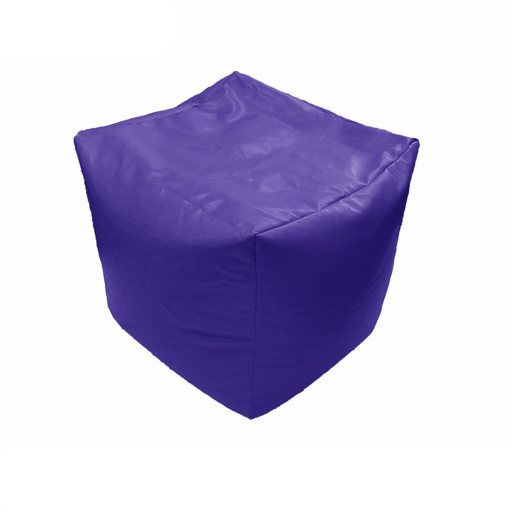 Cube Faux Leather Beanbag Pouffe Footstool Bean Bag Square Pouffe. Filling Included (Purple, Cube (35 x 35 x 35 cm))