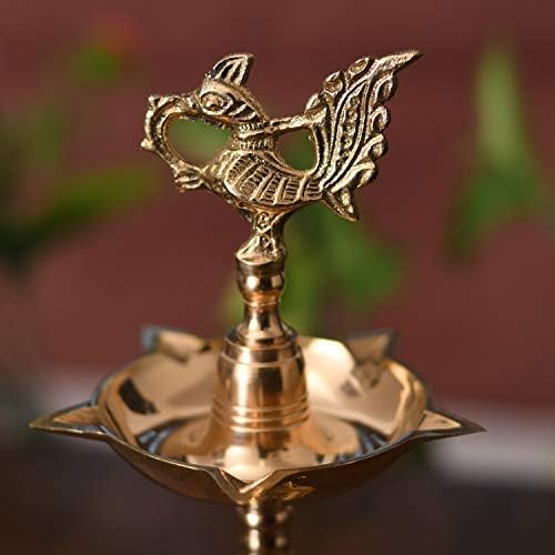 phareLamp Presents Brass Peacock Mahabharat Diya Oil Lamp (Golden, 10.5 X 3.5 Inch) #A077