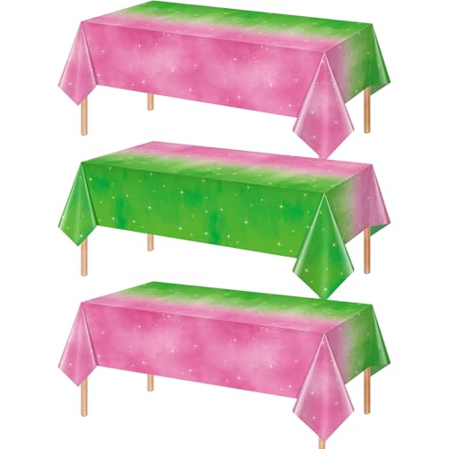 YIDAKO 3pcs 54x108Inch Witch Party Decorations Tablecloth Pink and Green Disposable Rectangle Plastic Table Cloth Witch Theme Table Cover for Kids Baby Shower Wedding Birthday Party Supplies Decors