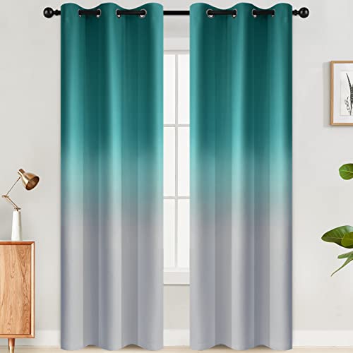 Image of SimpleHome Teal to Grey White Ombre Room Darkening Curtains 84 Inch | Curtains for Living Room,Light Blocking Thick Thermal Insulated Grommet Window Curtains Drapes for Bedroom, 2 Panels,42Wx84L