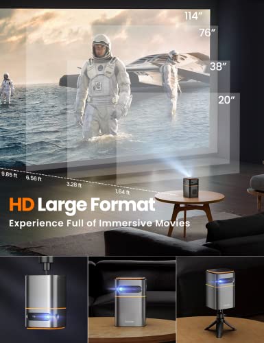 FATORK Mini Projector with 5G WiFi,1080P HD Small Projector Short Throw with Tripod, Outdoor Projector for Phone, Rechargeable Portable Projector, Compatible with iOS/Android/TV Stick/HDMI/USB 2.0