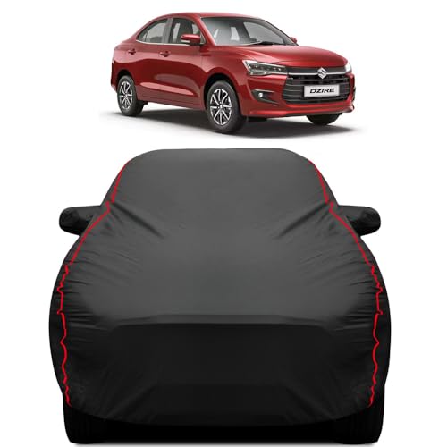 Image of Teenox Polyester Car Body Cover Compatible for All New Maruti Dzire [2025-2026] All Variants | Heavy Stitched with Piping | All Weather Protection Cover - Black
