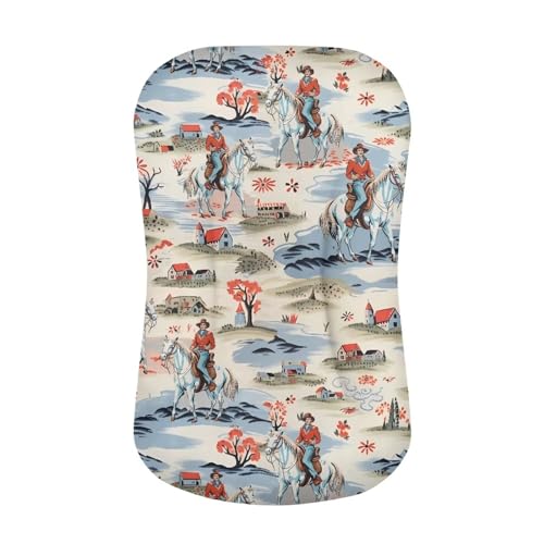 Image of ZOUTAIRONG Western Cowboys Crib Sheets Polyester Bassinet Sheets Mini Crib Sheets for Bassinet Pad /Mattress Universal Bassinet Sheets Breathable and Heavenly Soft Blue