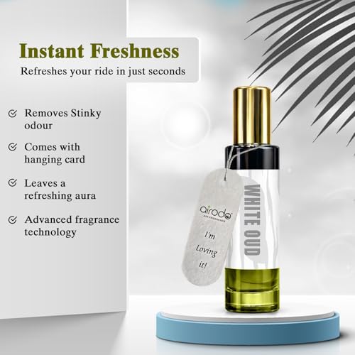 Image of Airodo White Oud Air Freshener Spray With Hanging Card|200 + Sprays, Long Lasting | Luxury Air Freshener For Air Interior| Air perfume (30ml,Pack of 1)