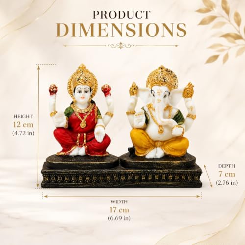 Image of ARMONIA Premium Laxmi Ganesha Idol for Home Decor & Pooja | 4.7 Inch Handmade Ganesh Murti | Marble Finish Polystone Lakshmi Ganpati Statue for Mandir, Office | Best Gift for Wedding & Housewarming