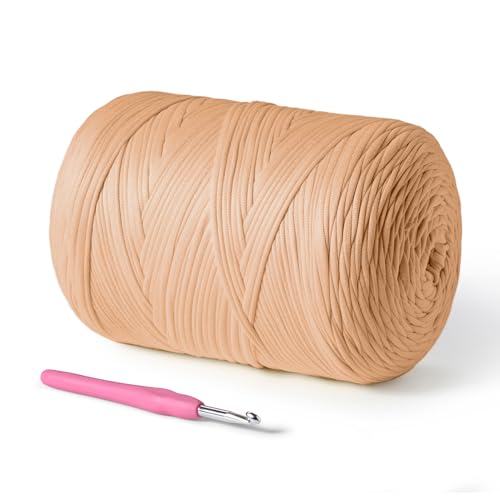 Image of 800g T-Shirt Crochet Yarn for Crocheting Crafts /Bags /Basket /Coaster,Hand Knitting Tshirt Yarn for Crochet,228yds T Shirt Yarns with High Elastic Thick Yarns Polyester Fabric(Light Tan)