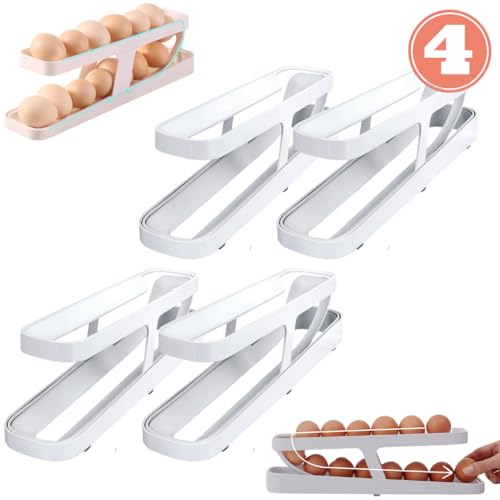 Kit C/2 Bandejas Organizadores de Ovos Suporte Dispensador de Geladeira Rolagem Automática Armazena
