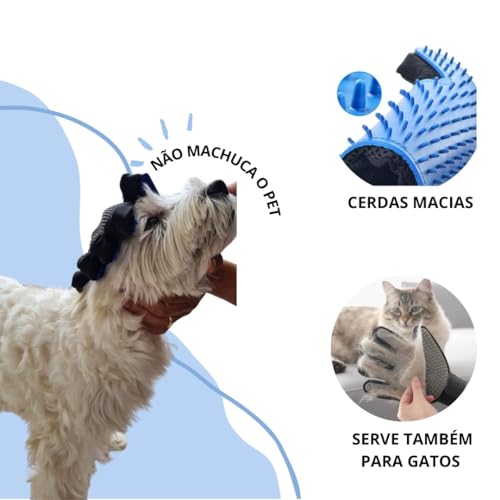 Luva Escova Tira Pelos Pets Cães e Gatos Nano Magnética Remove Pelos Soltos Pente Cerdas Macias Mass