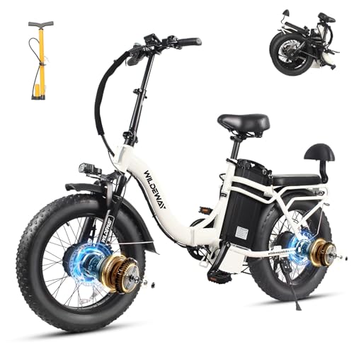 Wildeway 2000W Dual Motor Electric Bike SummitX 32Ah/60Ah Battery E-Bike 160+ Miles Long Range 28MPH Foldable 20x4.0 Fat Tire Ebike for Adult Hydraulic Brake Delivery Commuting Bicycle 2 Seat UL 2849