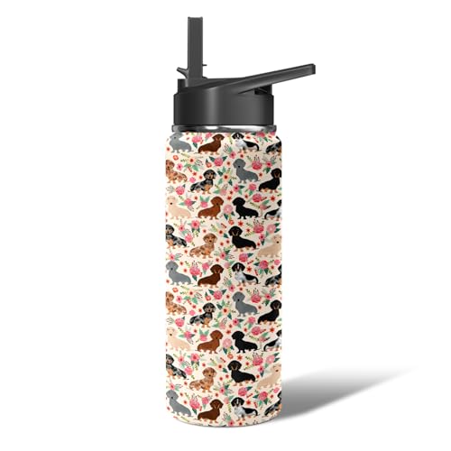 18oz Dachshundr Dog Design Insulated Water Bottle - Leakproof Stainless Steel Tumbler with...