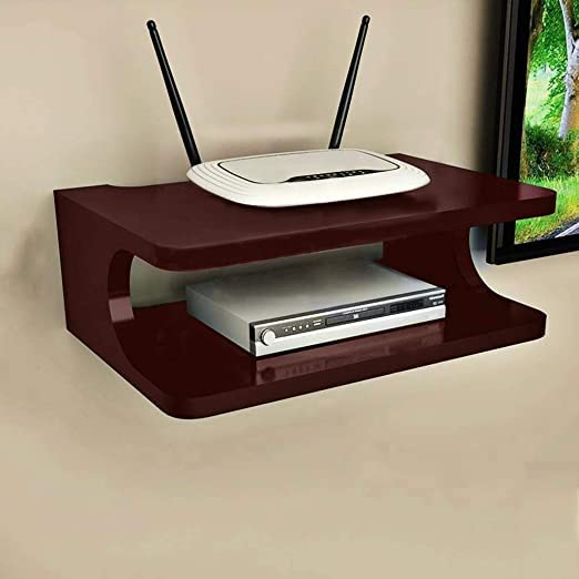 Image of Engineered Wood Set Top Box Stand Wall Shelf & Wi-Fi Modem Display Rack (Brown)