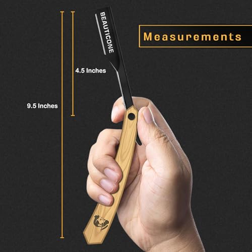 Image of BEAUTICONE Straight Razors for Men, Straight Edge Razor, Single Edge Replacement Blades, Stainless Steel, Barber Razor for Men's Shaving, Barber Shaving Knife (Ash Wood)