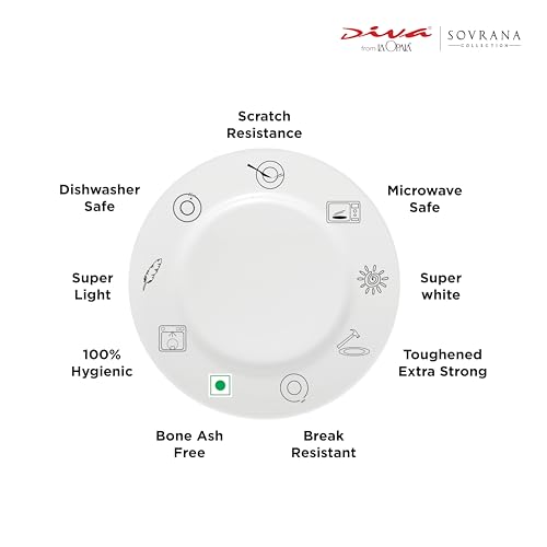 Image of La Opala Diva, Sovrana Collection Opal Glass Crockery | Coffee Mug Regular, Set of 6 | Medusa Gold, 190 ml | for Tea & Coffee | Microwave Safe | 100% Vegetarian | Extra Strong | Super Light & White