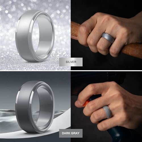 Image of Egnaro Men's Silicone Wedding Rings: Classic Black Step Edge Rubber band 10mm Wide 2.5mm Thick- Hypoallergenic for Gym /Outdoor /Gift(1 /4 /7 Variety Pack with Half Size)