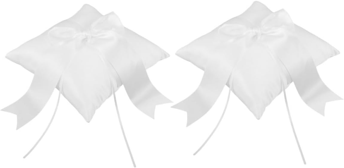 2pcs Romantic Wedding Ring Bearer Pillow Lightweight Portable Cushions with Elegant Bow Design for Proposal Ceremony Anniversary Party Decorations