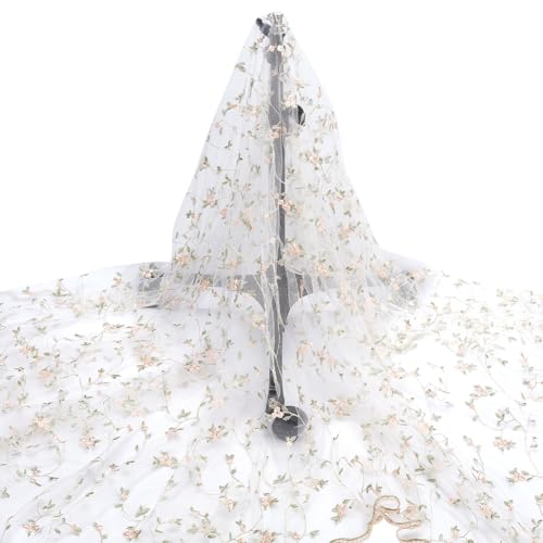 NBEADS 3 Yards Floral Mesh Spitze Stoff, 130cm Breite Organza bestickter Tüll-Stoff Blumen Blätter Rebe Spitze Trim für DIY Hochzeit Handmade...