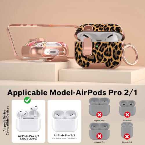 Image of for AirPods Pro 2 /1 Case with Safety Lock & Phone Stand, Leopard