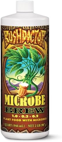 Hydrofarm FoxFarm Bushdoctor Microbe Brew - Liquid Macro & Micronutrients, Enhances Root Efficiency, Growth & Nutrient Uptake - Soil Revitalizer- NPK 1.0-0.3-0.2 (Quart)
