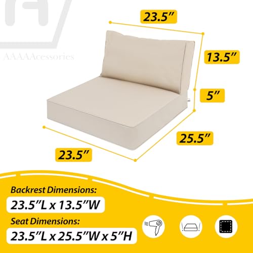Image of AAAAAcessories Outdoor Deep Seat Cushions, Waterproof, Fade-Resistant Patio Furniture Replacement Cushions, 23.5 inch x 25.5 inch x 5 inch + 23.5 inch x 13.5 inch, Peach Tan