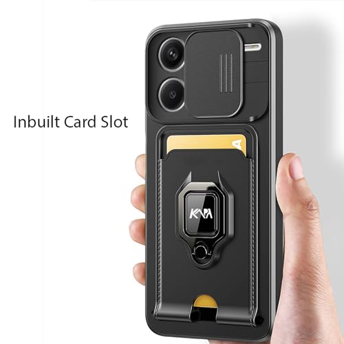 Image of Kapa Bisen Back Cover for Redmi Note 13 Pro Plus (5G) | Inbuilt Camera Slider Ring Stand and Card Pocket Shockproof Slim Bumper Back Case (Black)