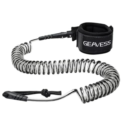 GEAVESS SUP Leash 11 Foot Coiled Stand Up Paddle Board Surfboard Leash Stay on Board Ankle Strap (Black)