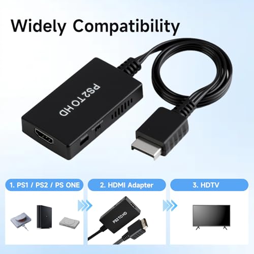PS1/PS2 to Hdmi Adapter Cable for PlayStation 1/2/3, PS1 to HDMI Converter with 720P/1080P Switch HDMI Converter for Multifunctional HDTV TV Console Projector Monitor Support 16:9/4:3 Aspect Ratio - Image 6