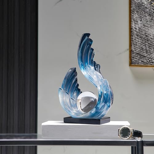 Escultura Abstracta Azul de Resina con Bola de Cristal 26 cm
