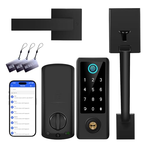 Image of Fingerprint Door Lock with Handle Sets, BEBASIA Keyless Entry Door Lock Deadbolt, Front Door Lock Set, Smart Door Lock, Electronic Keypad Door Lock with Handle, Digital Smart Deadbolt Auto Lock, Black