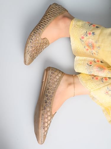 Image of XE Looks Elegant Rhinestone Studded Bellies | Hexagonal Cutout Pattern | Chic & Comfortable Slip-On Bellies For Girls & Womens