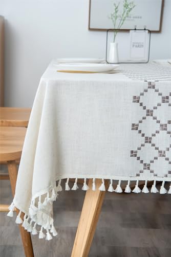 Nappe 90x140cm brodée losange café beige polyester rectangulaire - 3