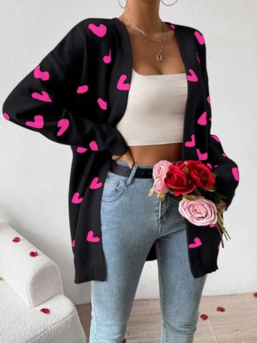 Image of Womens Cute Heart Cardigans Oversized Long Sleeve Open Front Knit Sweaters