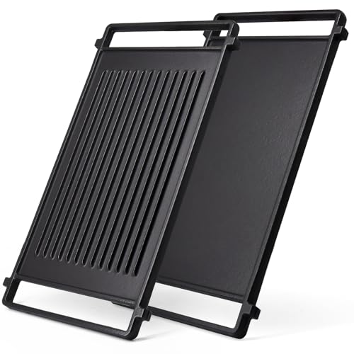 Image of Hiorucet WB31X24998 Cast Iron Griddle Replacement for GE Gas Stove Griddle Plate, JGBS66REKSS Reversible Griddle Flat Top Pan for GE Appliance Gas Range Parts.