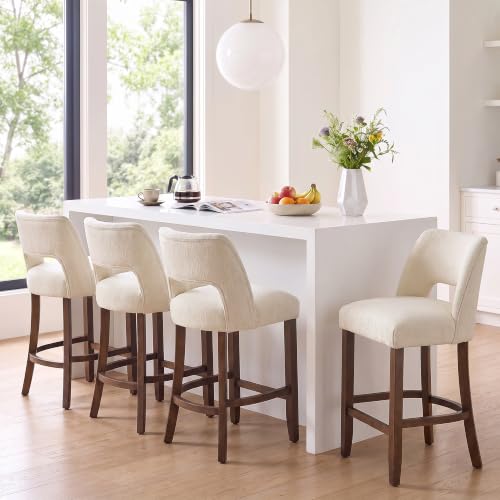 Image of VKNOW Bar Stools Set of 4, 26 inch Fabric Counter Height Bar Stools, Cream