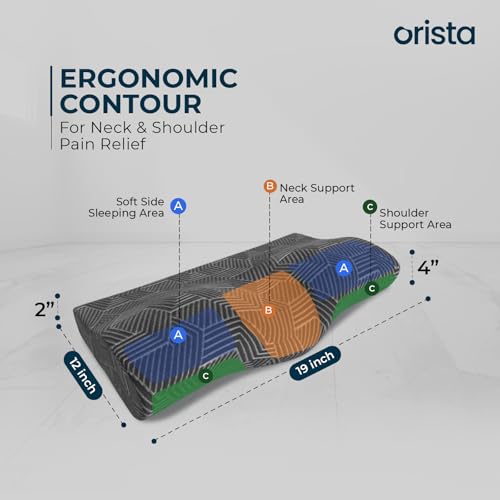 Image of Orista Advance Gel Blended Cervical Memory Foam Pillow | 2 Year Warranty |Orthopedic Neck & Shoulder Support Pillow for Sleeping | Improves Posture & Spinal Alignment | 19 x 12 x 4 Inch | Set of 1