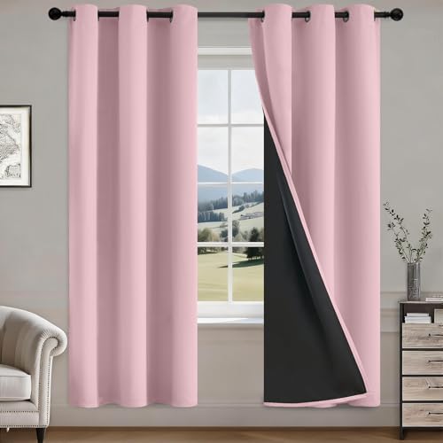 Image of COSVIYA 100% Pink Blackout Curtains for Kids Room 72 Inches Length