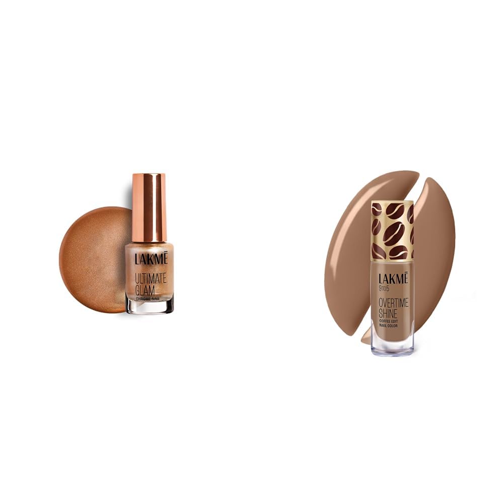LAKME Ultimate Glam Chrome Nail Paint, Rust 6ml Lakme 9 to 5 Overtime Shine Nail Polish - Coffee Edit-06 Caramel Drizzle 6ml-picture-12