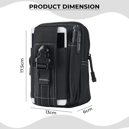 Image of Kraptick Multi-Purpose Water Resistant Waist Bag with Dual Compartment, Waist Bag Mobile Phone Holder, Waist Pack for Men, Women Camping Hiking Pouch (Black Grey)