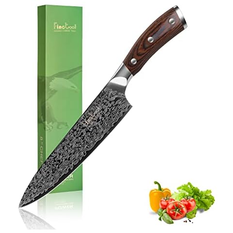 Finetool Kochmesser, 20cm japanische professionelle Küchenmesser 7Cr17 Edelstahl mit Pakkawood Holz Cover