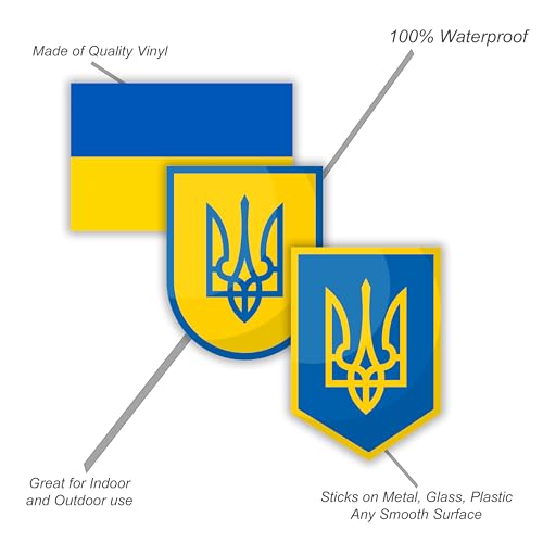 Image of Pack of 3 Assorted Ukraine Flag Stickers Set | 5 inch x 3 inch | Ukrainian Flags Bumper Sticker Car Window