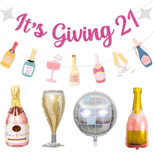 It's Giving 21 Birthday Banner - Pink 21 Birthday Decorations for Her