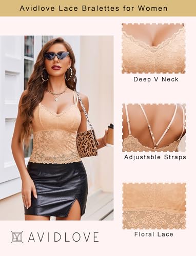 Image of Avidlove Lace Bralette for Women V Neck Camisole Lingerie Spaghetti Strap Tube Slim Tank Top