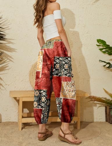 Women Capri Pants Casual Drawstring Elastic High Waist Baggy Wide Leg Cropped Pants Trousers for Ladies Summer（S-3XL）3