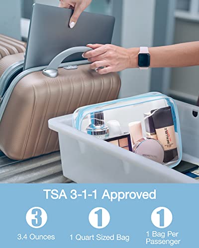 Image of BAGSMART Clear Toiletry Bag, 2 Pack TSA Approved Travel Toiletry bag Carry on Travel Accessories Bag Airport Airline Quart Size Bags Water Repellent Makeup Cosmetic Bag for Women (Blue-2Pcs)