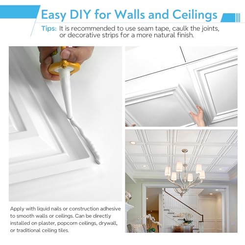 Image of STICKGOO Drop Ceiling Tiles 24x24 Inch, Glue Up Ceiling Panels, Pack of 12 | PVC Waterproof, Prevent Breakage, Easy Installation, Ceiling Covering for Home Office Decor, Cover 48 Sq. Ft, White