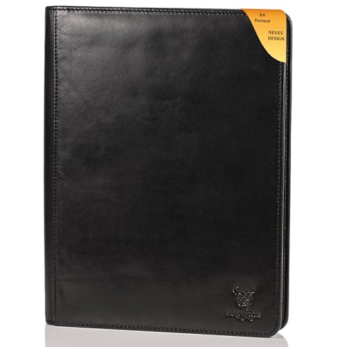 Matador - Porte-documents en cuir véritable - Avec fermeture éclair, poche pour tablette, classeur à anneaux et protection RFID/NFC - Format A4 - Noir -...