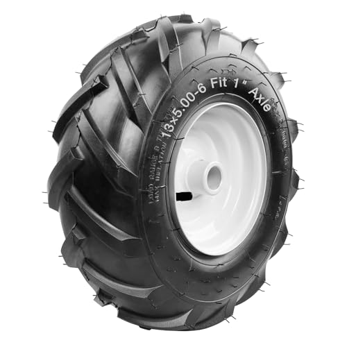 13x5.00-6 Tiller Tire and Wheel (1 Axle Size) 3-1/8 Centered Hub Fits 13x5-6 Garden Trailer Tractor Tillers and Lawn Mower Tire Replacement 1 Pack